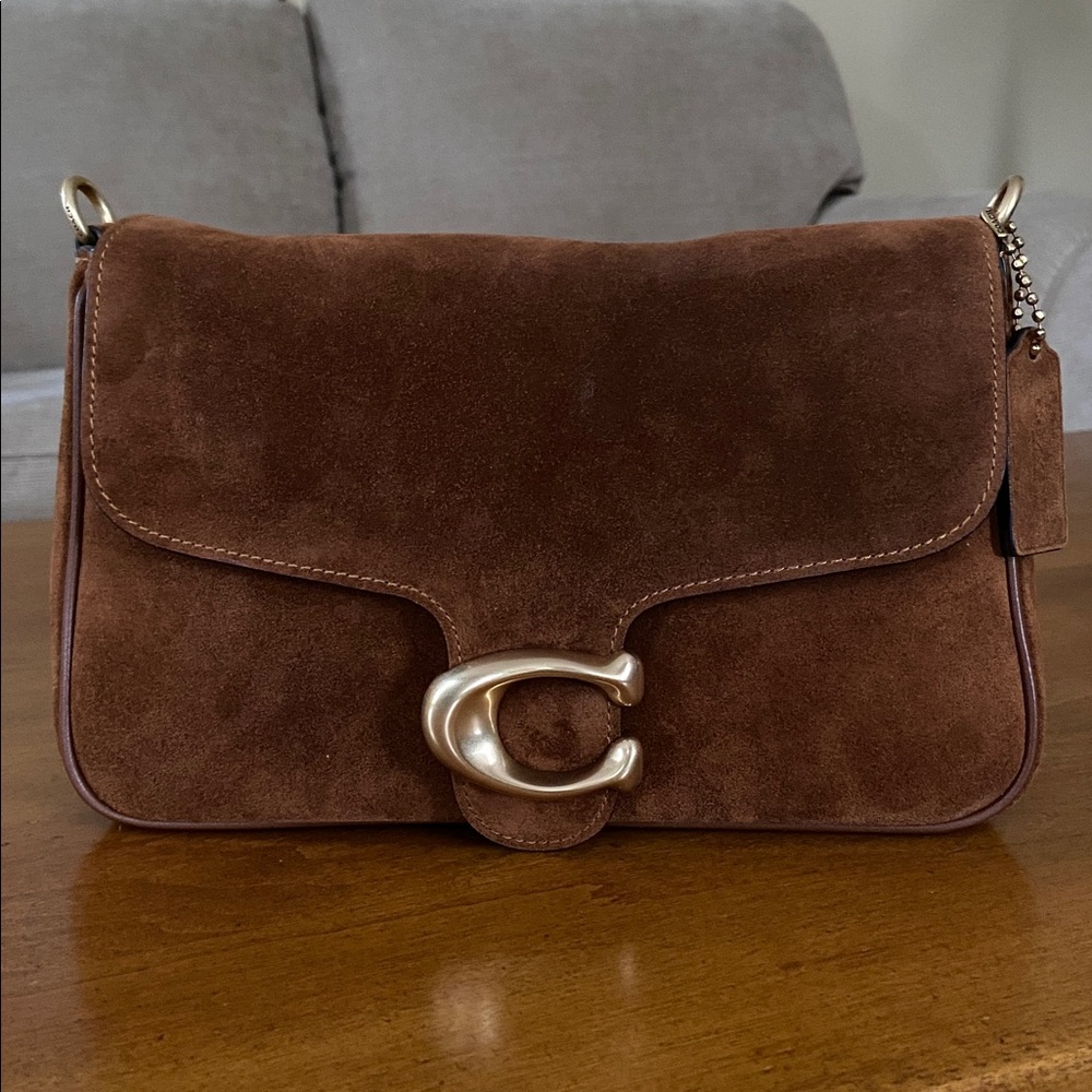 Coach Soft Tabby Shoulder/Crossbody Bag, Suede, Warm Brown/Brass, NWT